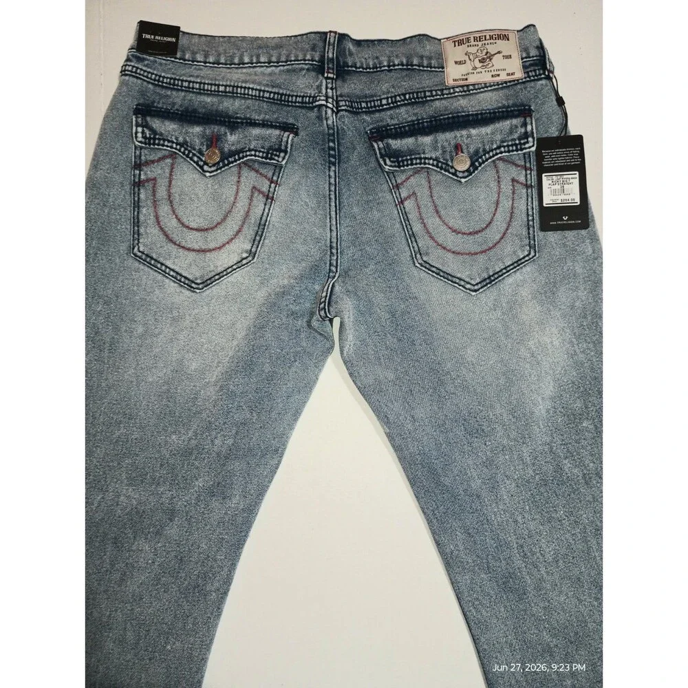 TRUE  RELIGION Light Wash Denim Cotton Relaxed Straight Flap Jeans (XP0053) NEW